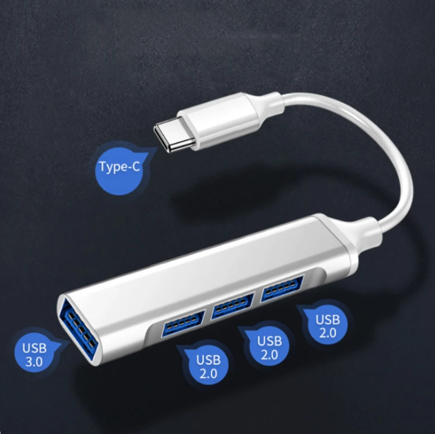 USB-хаб Разветвитель Type-C с 4 портами USB 3,0, USB 3,0, 5 Гбит/с серебристый