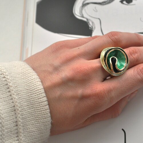 Кольцо, золотой, зеленый