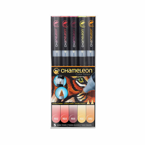 Chameleon' Набор маркеров 5 шт. 1-7 мм кисть/круглое тонкое цвет CHCT0511 Warm Tones / теплые тона chameleon пинцет для замены перьев chameleon tweezers