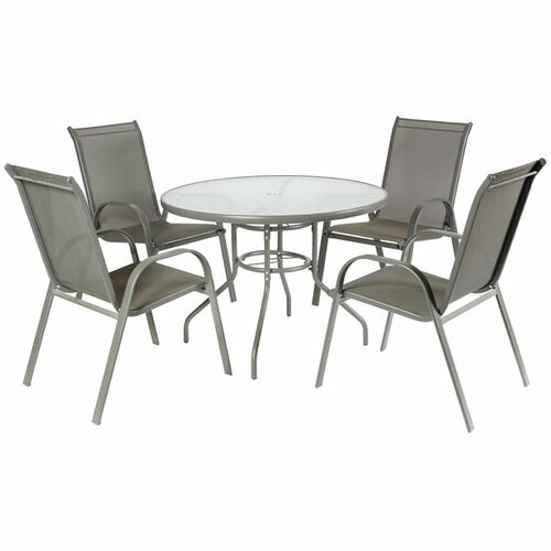Набор садовой мебели Юта (стол+4 стула), сталь/стекло/текстилен, серый набор обеденной мебели naterial compass сталь пластик темно серый стол и 4 стула