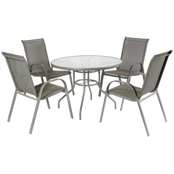 Набор садовой мебели Юта (стол+4 стула), сталь/стекло/текстилен, серый