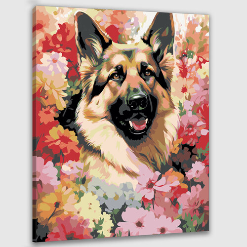 Картина по номерам 50х40 Собака в цветах