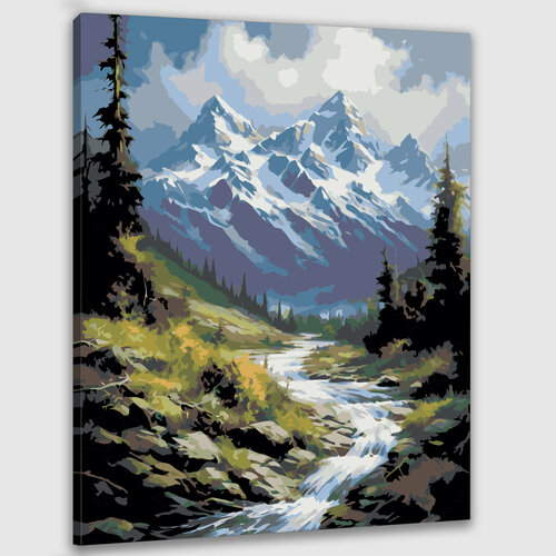 Картина по номерам 50х40 Пейзаж с горами и рекой картина по номерам природа пейзаж с лесным ручьем и горами
