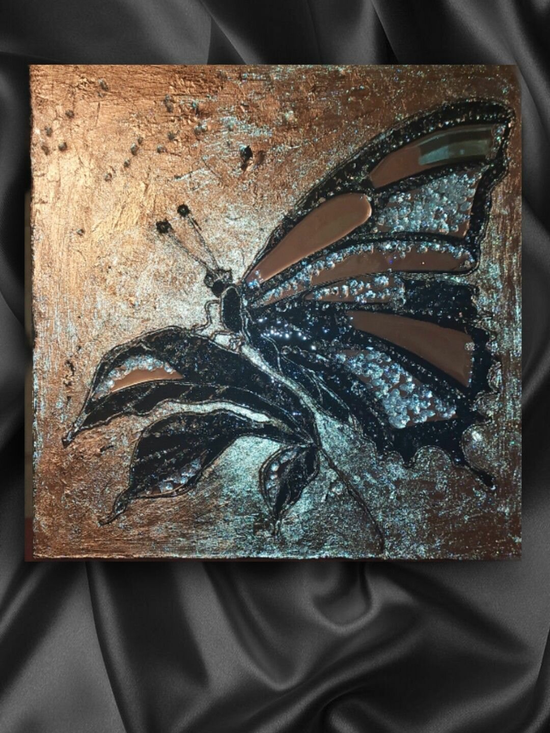 Зеркальная картина "Бабочка на ветке". Ручная работа . Размер 50х50 см