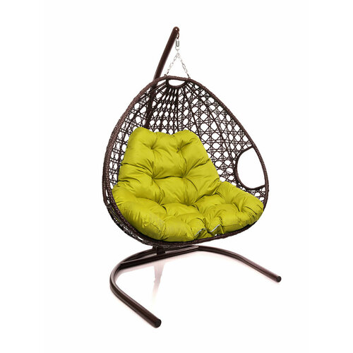Подвесное кресло с ротангом Для двоих Люкс коричневое с желтой подушкой M-GROUP коричневое подвесное кресло круглое с ротангом с бордовой подушкой