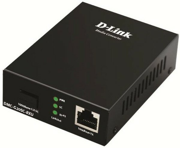 D-Link DMC-G20SC-BXU/A1A WDM медиаконвертер с 1 портом 100/1000Base-T и 1 портом 1000Base-LX с разъемом SC (Tx: 1310 мкм: Rx: 1550 мкм) для