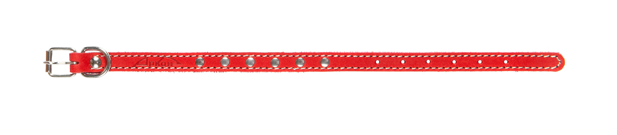 Ошейник аркон кожаный для собак однослойный, украшения, декоративная строчка, красный (21-29 см/14 мм)