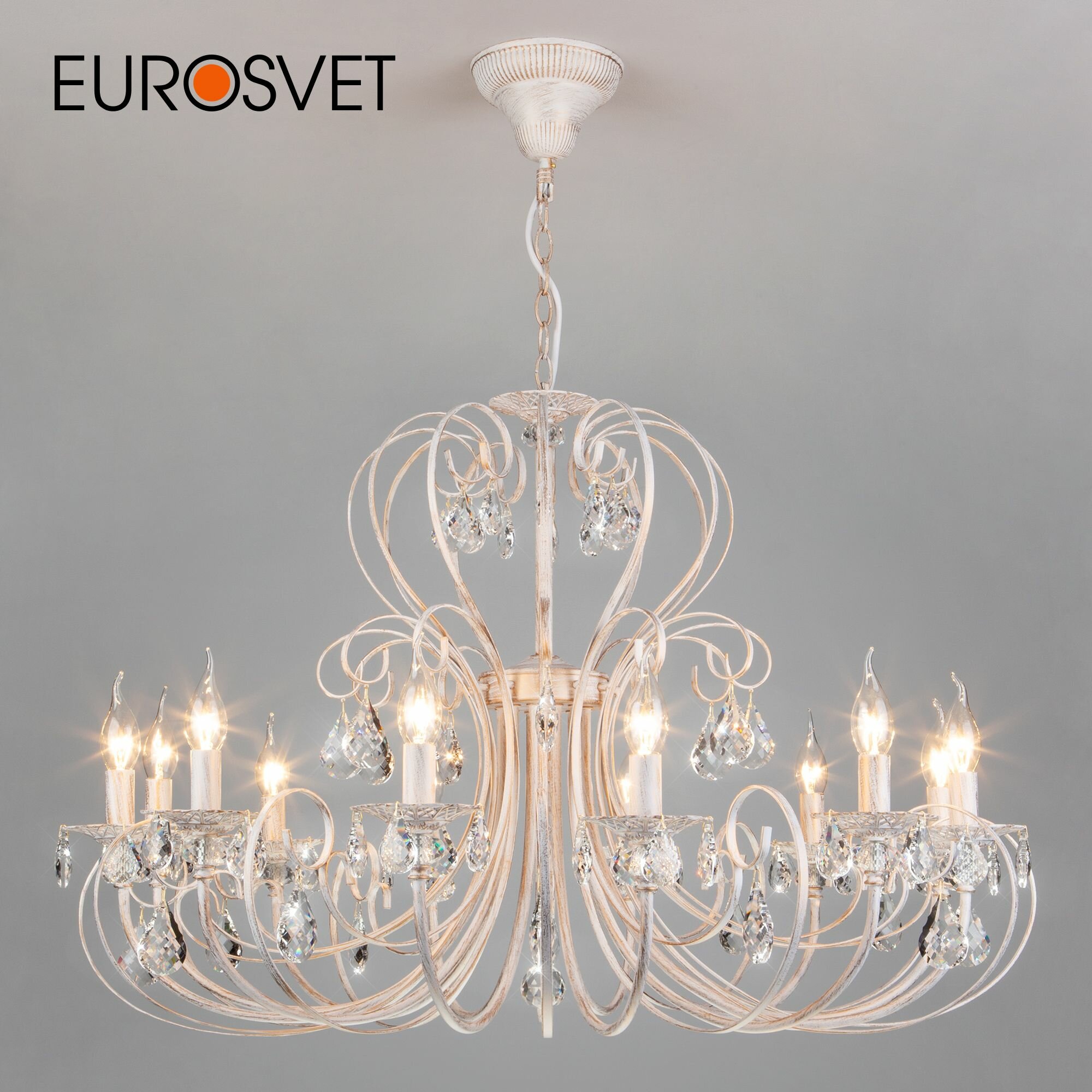 Люстра / Подвесной светильник с хрусталем Eurosvet Alda 3305/12 белый с золотом/прозрачный хрусталь Strotskis IP20