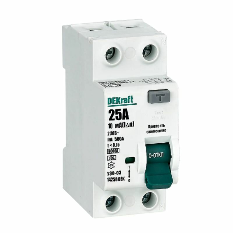 УЗО DEKraft 2P 25 А 10 мА 6 кА A 14258DEK