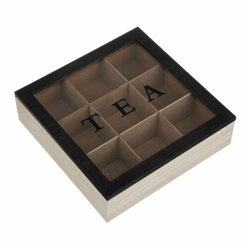 Коробка деревянная для чая с 9 отделениями 24х24х7 см МДФ стекло 966₽