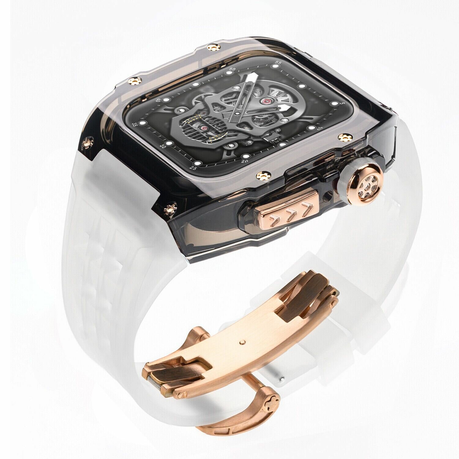 Премиальный ремешок для Apple Watch 44 / 45 mm в стиле Richard Mille Clear/Gold BT