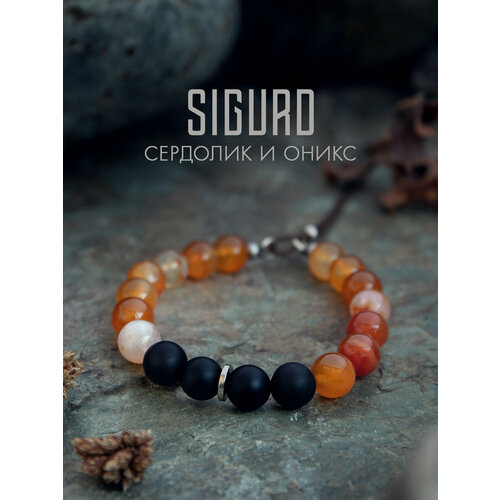 Браслет-нить SIGURD, оникс, сердолик, 1 шт., размер 22 см, оранжевый/черный