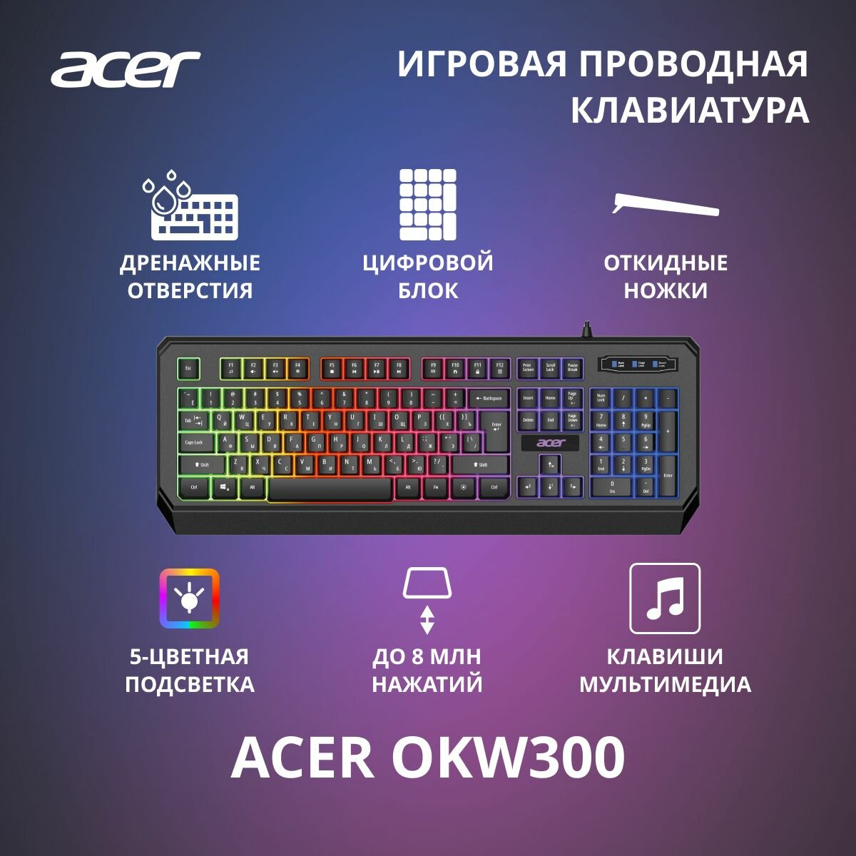 Клавиатура Acer OKW300, русские и английские буквы (zl. kbdcc.019)