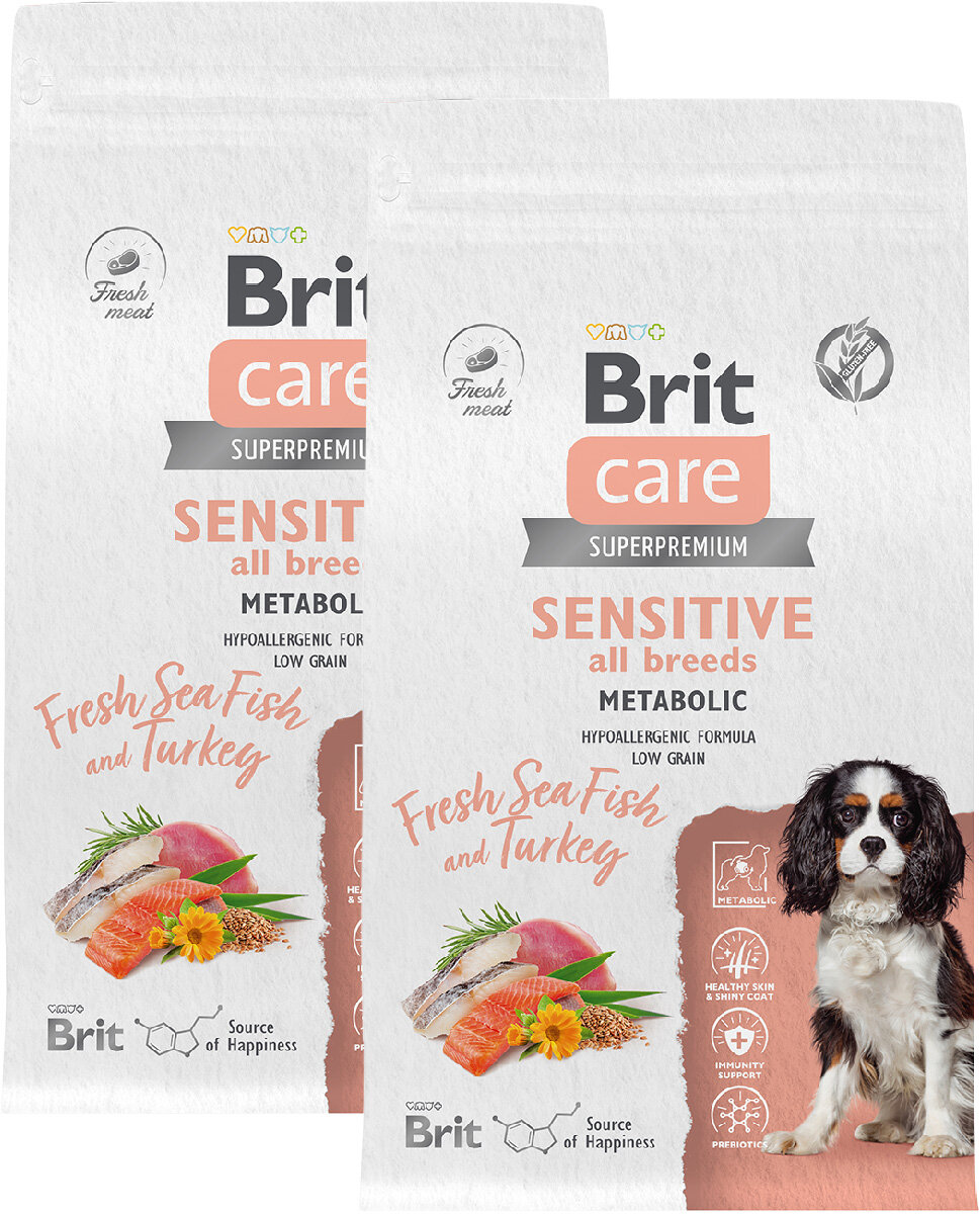 BRIT CARE DOG ADULT SENSITIVE METABOLIC для взрослых собак всех пород для улучшения обмена веществ с морской рыбой и индейкой (3 + 3 кг)
