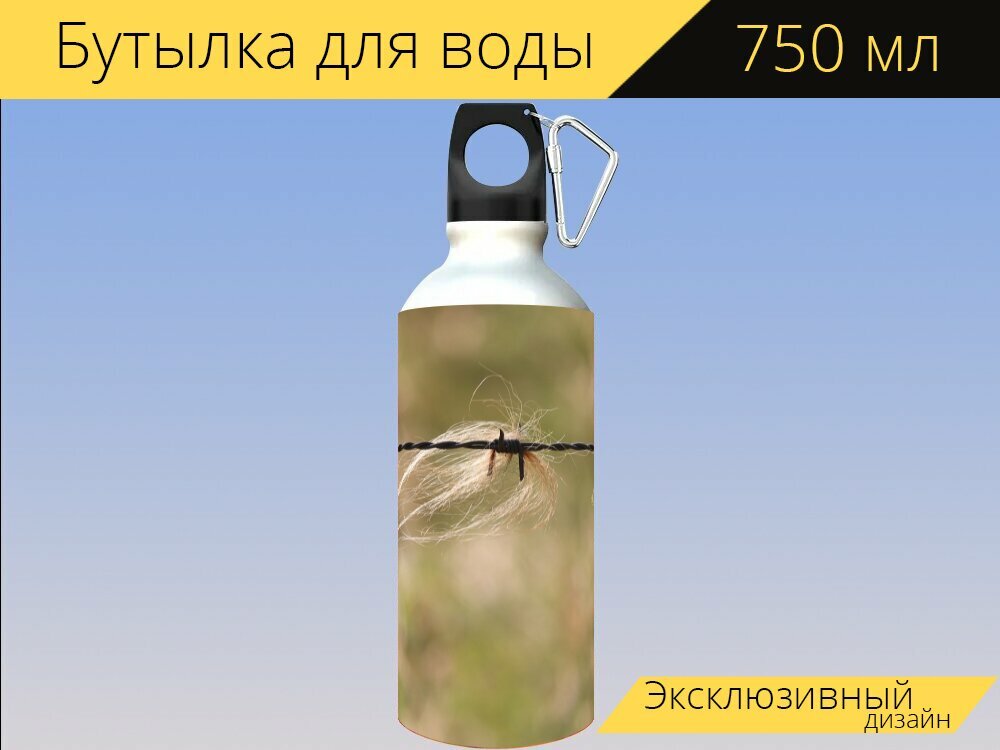 Бутылка фляга для воды "Колючая проволока, забор из колючей проволоки, пастбище" 750 мл. с карабином и принтом