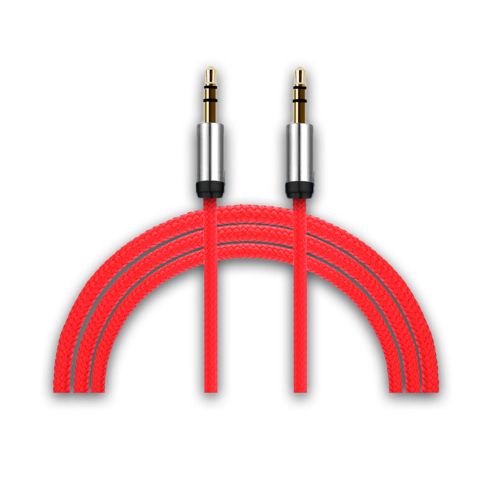 Кабель соединительный  3.5 Jack (M) - 3.5 Jack (M) тканевая оплетка красный 1м.