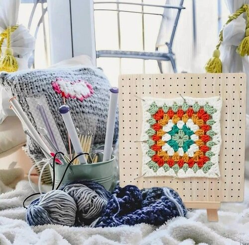 Изображение товара Блокатор для вязаного бабушкиного квадрата 23,5 см; Деревянная блокировочная доска квадратная доска для вязания крючком