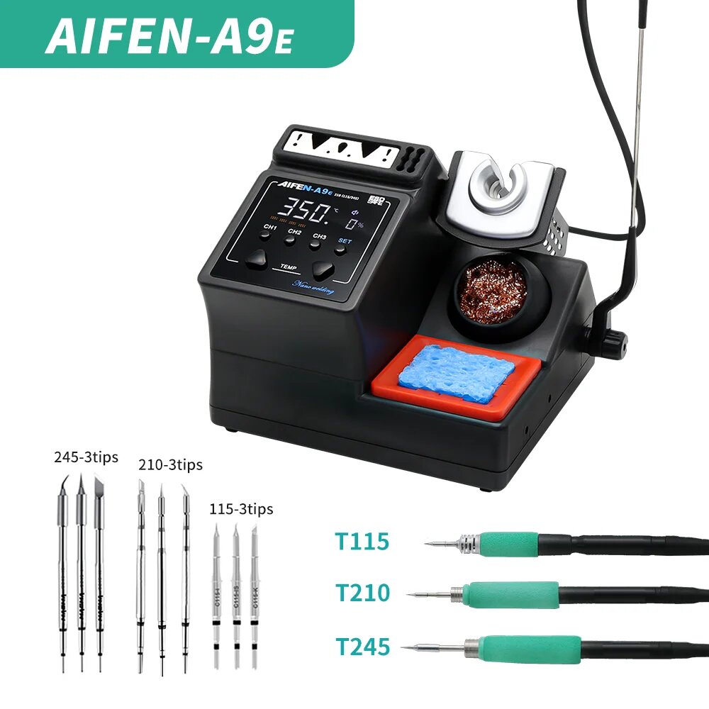 Паяльная станция AIFEN A9E с жалами 210/245/115, A9E-3handle-9tips, 220V