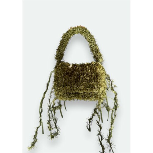 Сумка багет KNIT KNOT, фактура вязаная, хаки