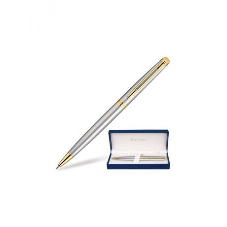 Ручка подарочная шариковая WATERMAN Hemisphere Stainless Steel GT, серебристый корпус, позолоченные детали, синяя, S0920370
