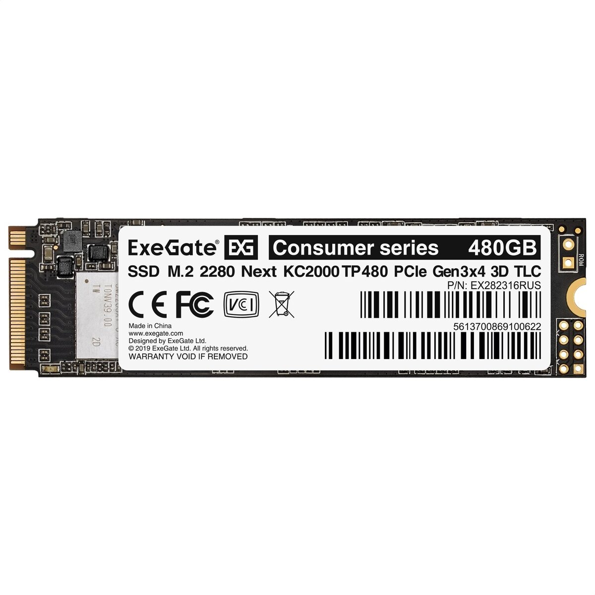 SSD диск ExeGate KC2000MNext 480GB M.2 2280 3D TLC PCI-E x4