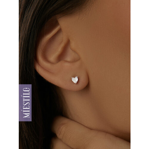 Серьги пусеты MIESTILO, серебро, 925 проба, родирование, фианит, размер 5 мм, , серебристый