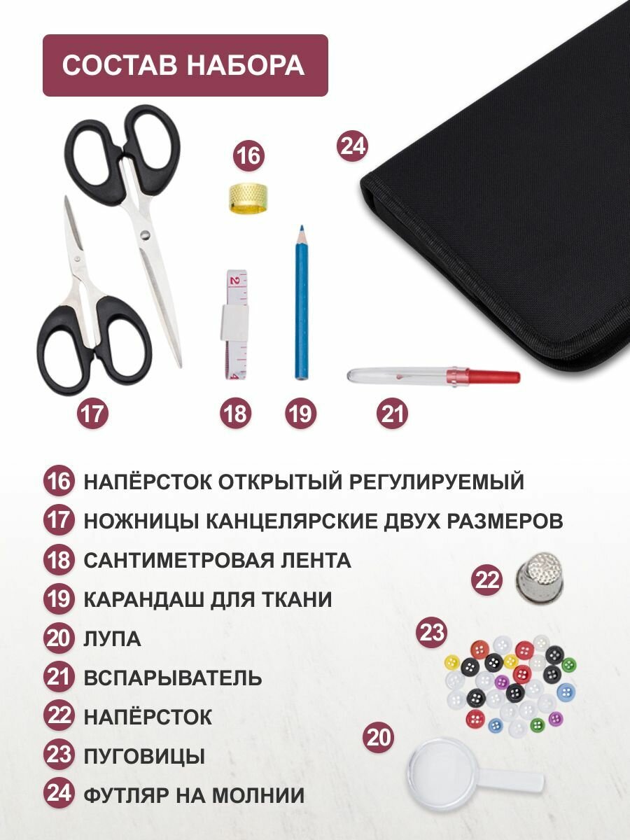 Швейный набор 206 предметов Hobby&Pro, NTB-09, в чехле на молнии 26 х 19,5 х 4 см — фото 1