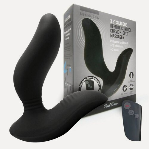 Изображение товара Черный вибромассажер простаты 3,5’’ Remote Control Curve P-spot Massager - 12 см.