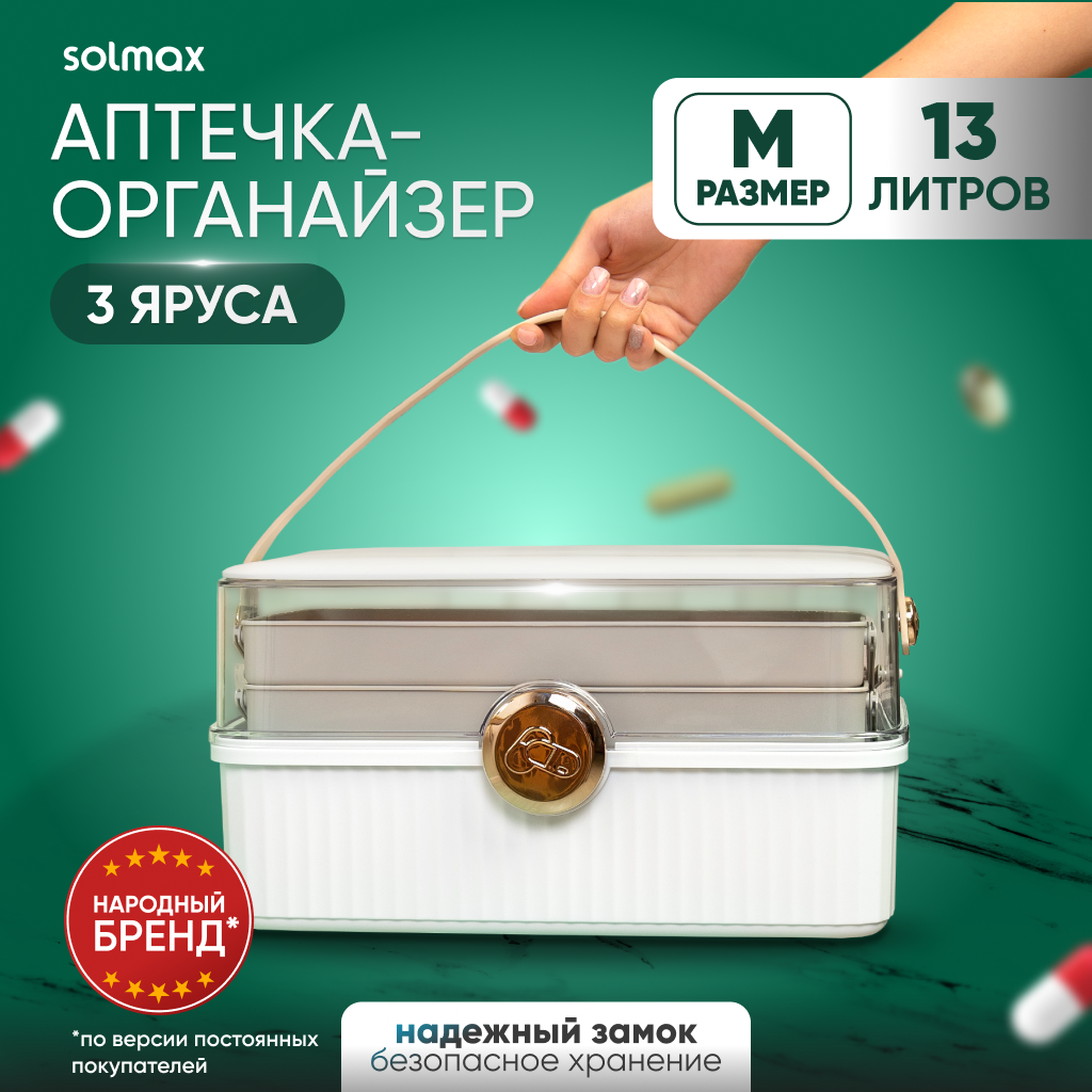 Аптечка домашняя автомобильная дорожная Solmax контейнер органайзер для хранения лекарств