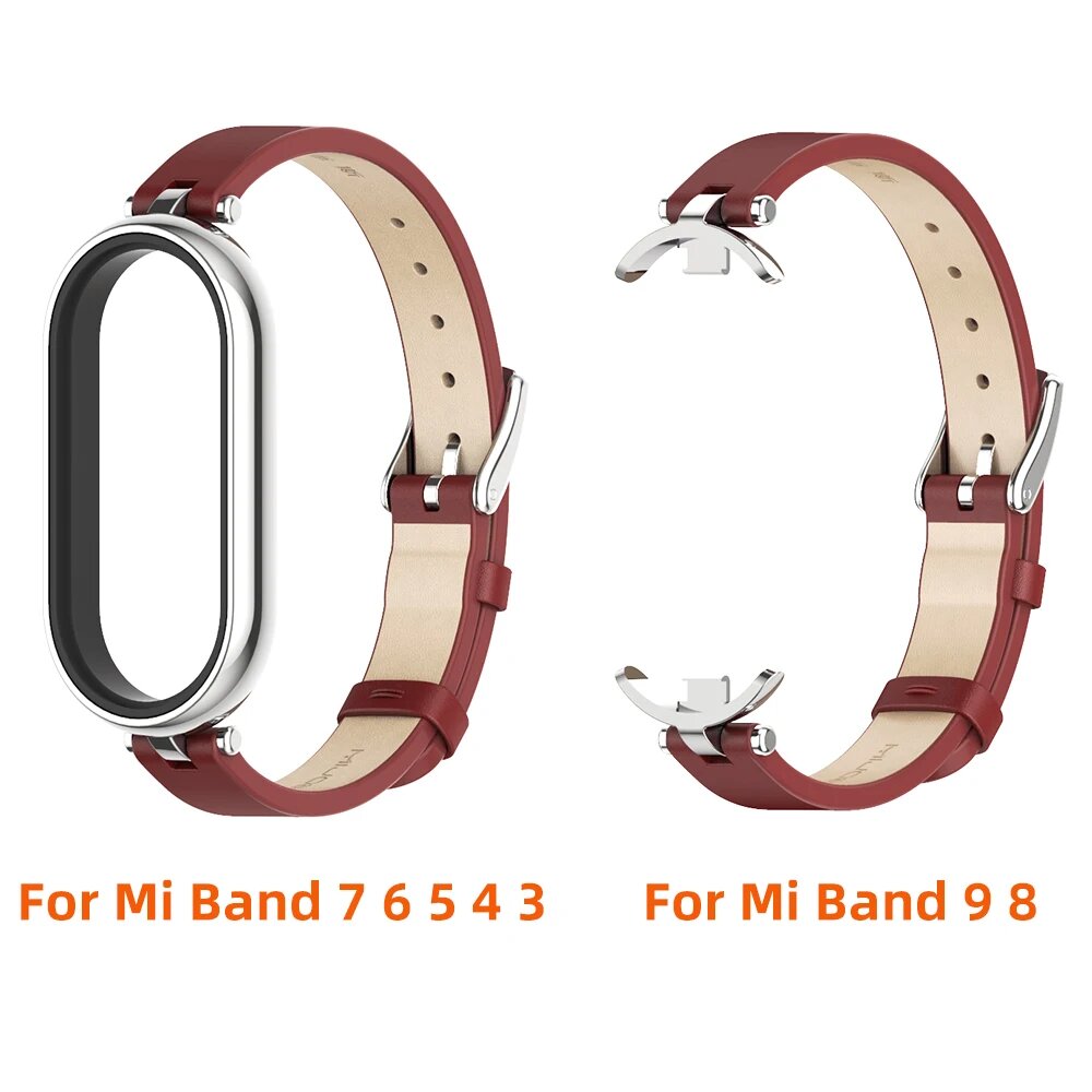 Кожаный ремешок для Mi Band 9 10 8 7 6 5 4 3