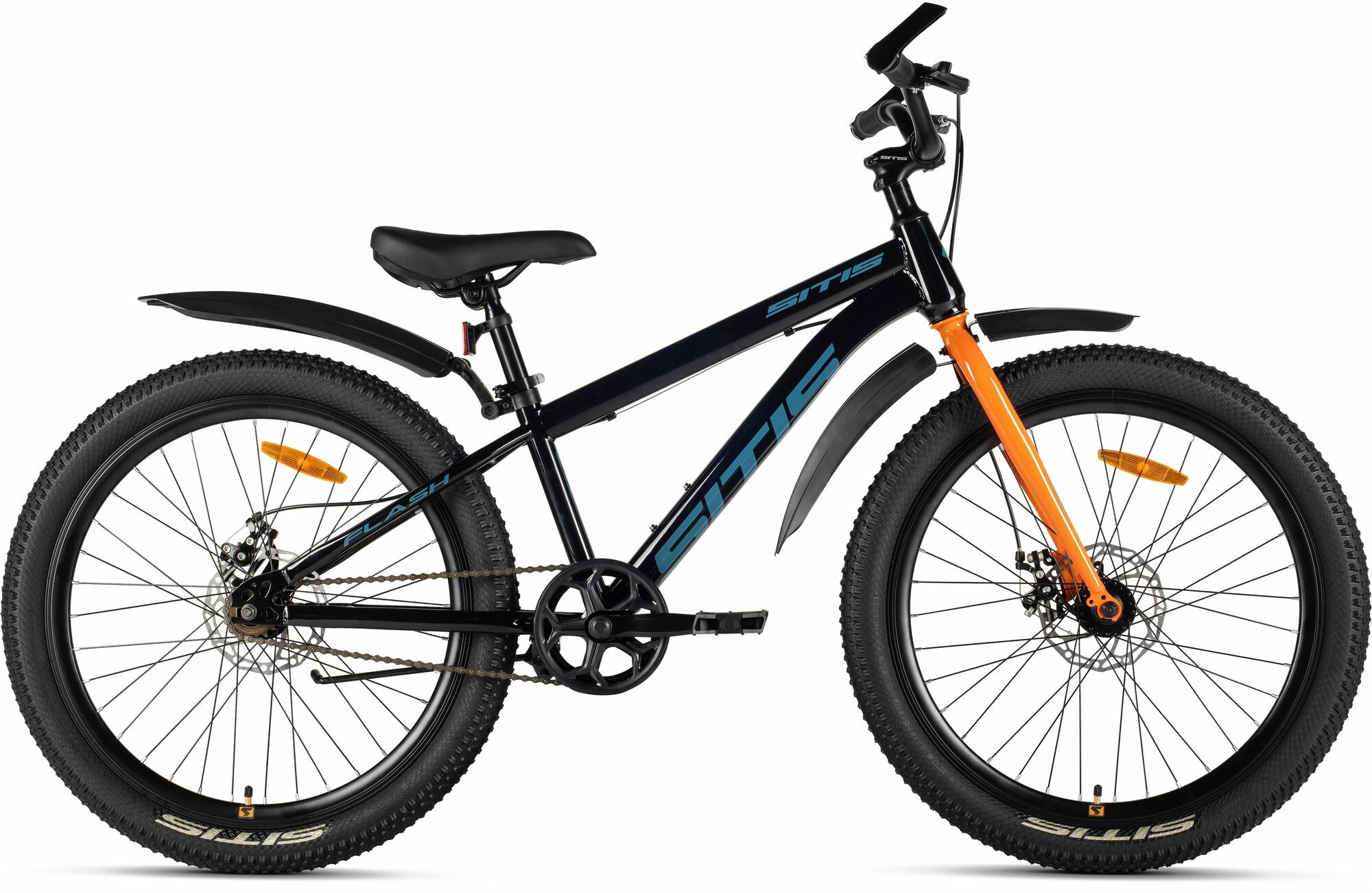 Велосипед городской SITIS FLASH Regid 1SP 24"(2025)Black-Grey-Orange, для подростков на рост 130-150 см, алюминий