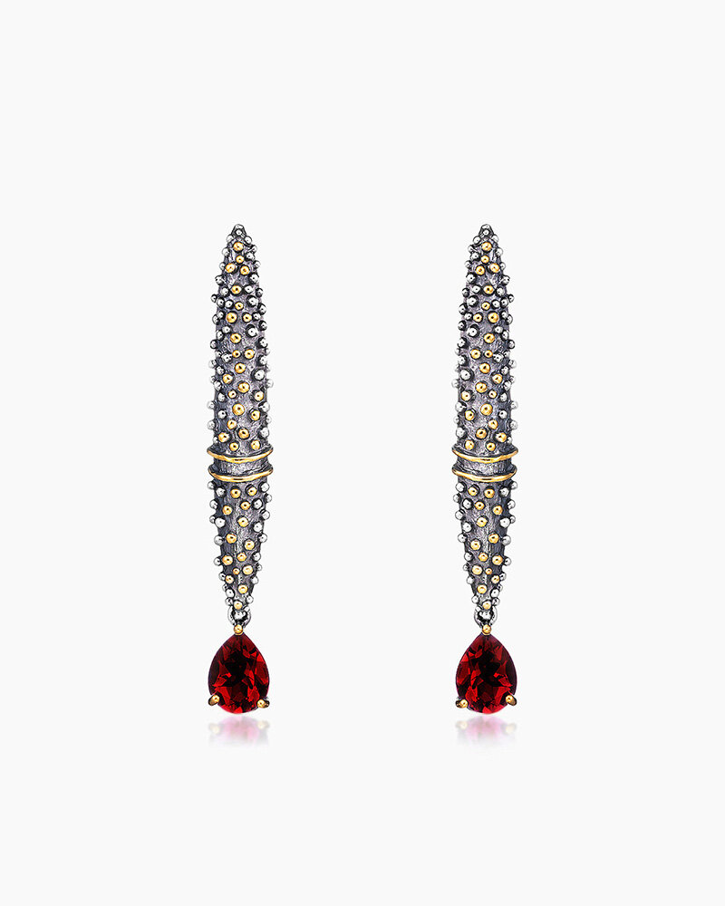 Серьги SARKISSIAN, серебро, 925 проба, золочение, гранат, размер 7 мм, длина 5.5 см, , красный