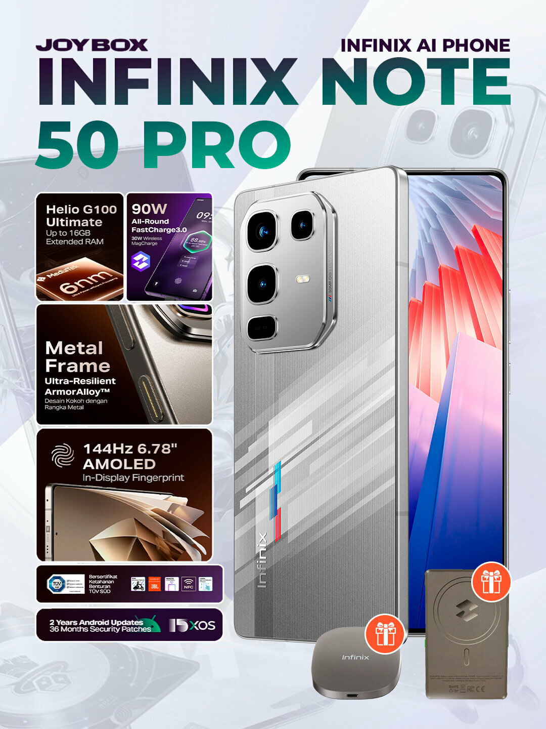 Смартфон Infinix Note 50 Pro, 12+12/256Гб, AMOLED 144Гц, 5200mAч 90W, беспроводная зарядка