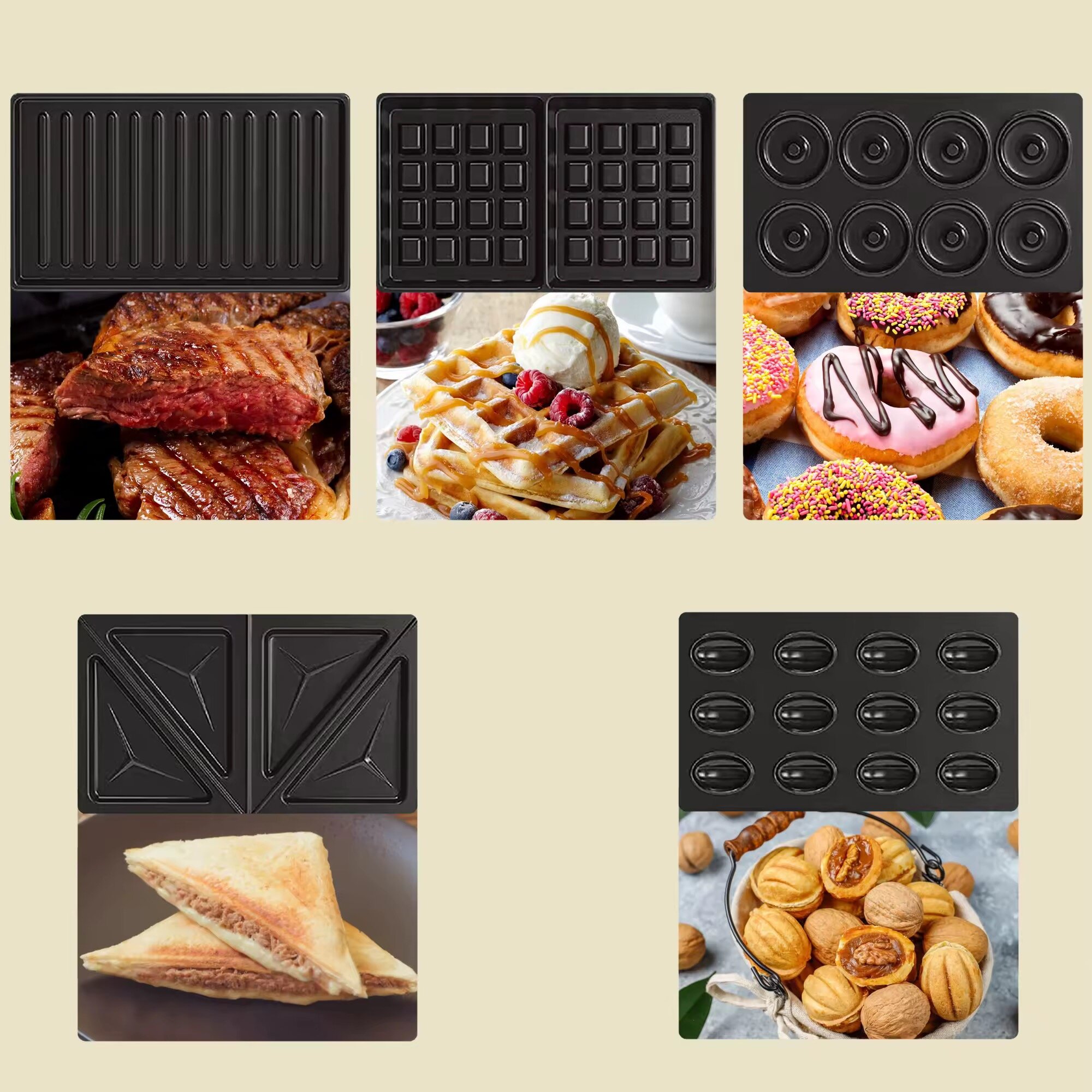 Электровафельница "Sonifer SF-6154", для тостов/сэндвичей/вафель/орешков/пончиков — фото 1