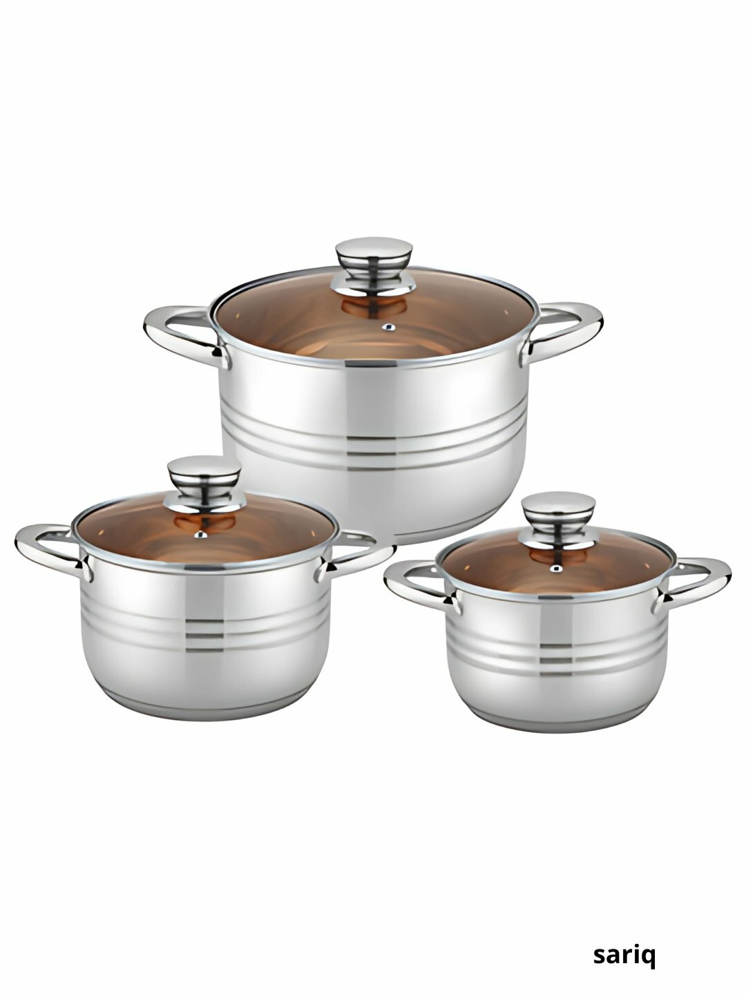 HausRoland набор кастрюль из нержавеющей стали, 3 предмета, с прочными стеклянными крышками - Желтый