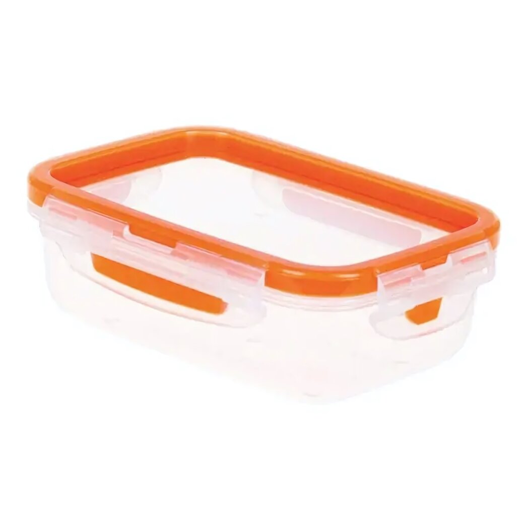 Емкость герметичная для продуктов прямоугольная 04л прозрачный пластик крышка с уплотнителем оранжевый