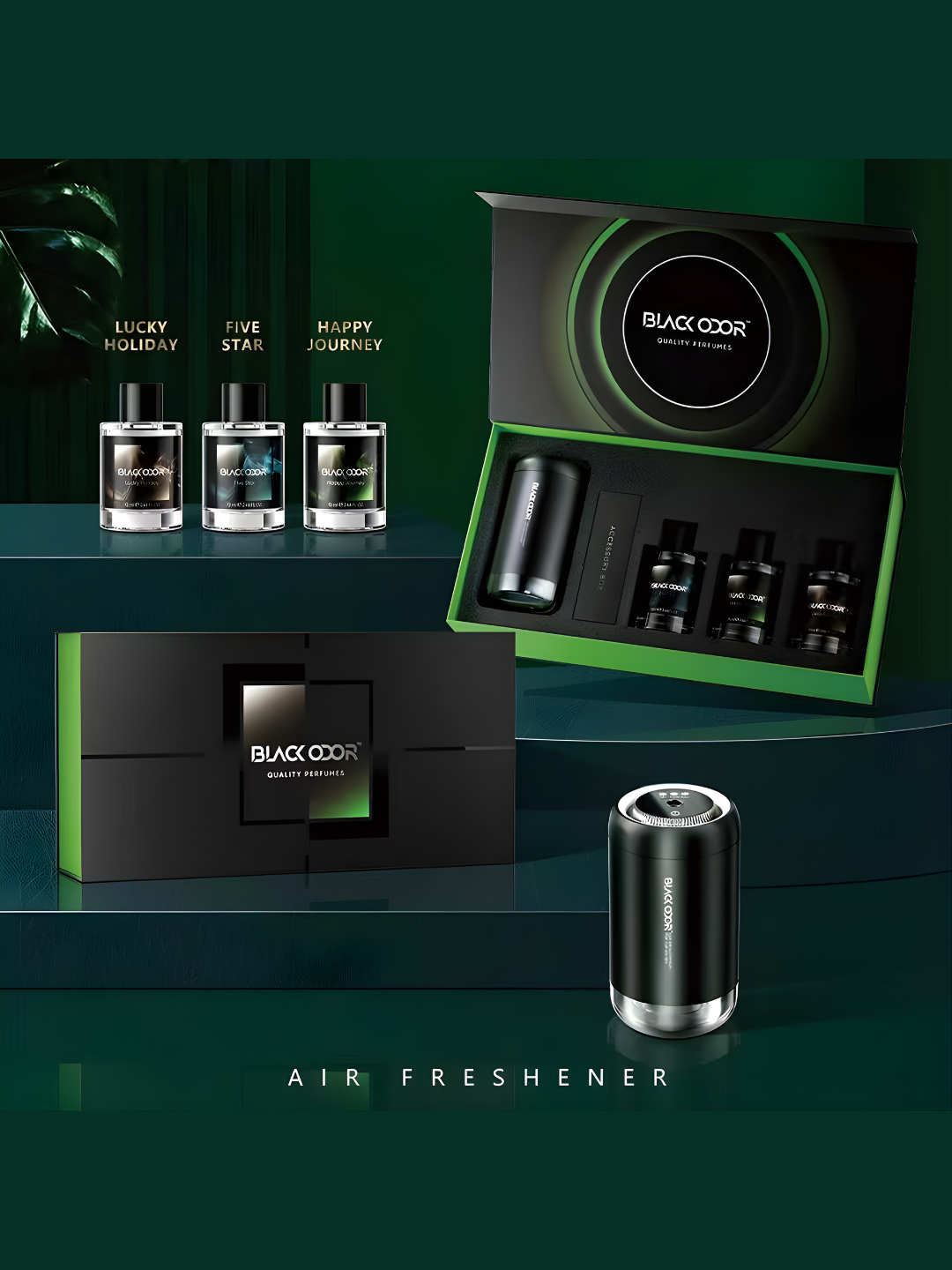 Аромадиффузор BLACK ODOR BO-05B, подарочный набор, автомобильный освежитель воздуха, металлический распылитель