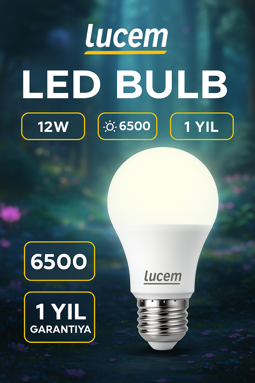 Светодиодная лампа Lucem, E27, эквивалент 120 Вт, 6500К, 12 Вт, гарантия 1 год