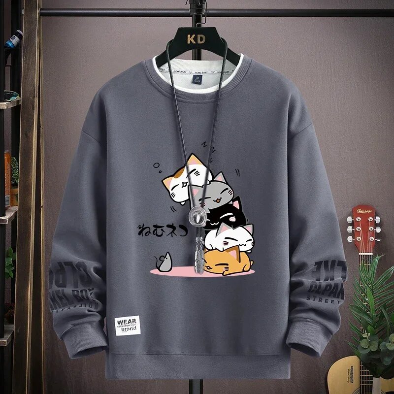 Мужская толстовка с котами, серый, XXL, ND047-Grey