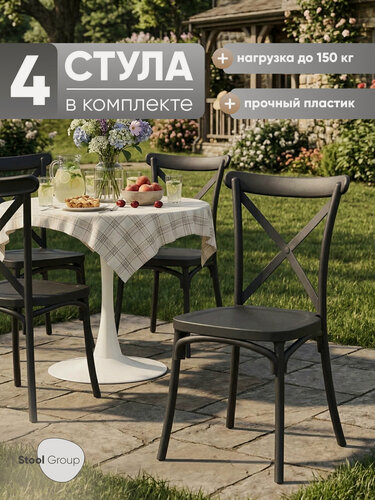 Изображение товара Комплект стульев для кухни 4 шт Кроссо, пластиковый, черный