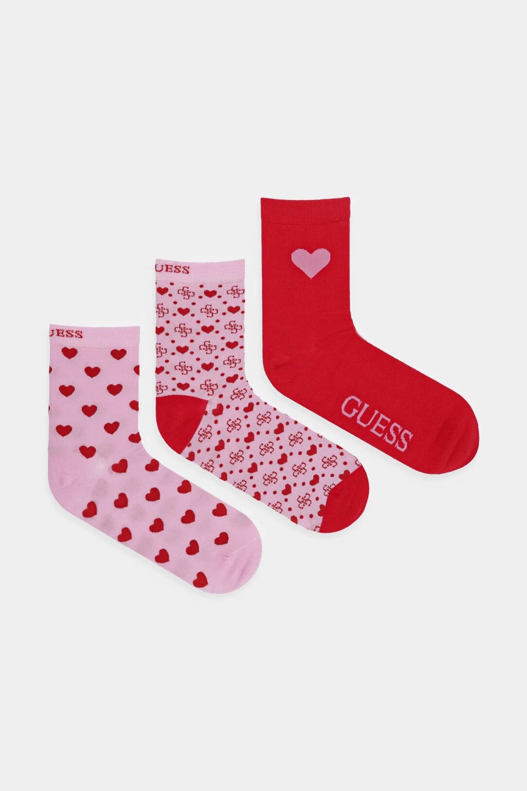 Носки GUESS FANTASY HEART SOCKS, , комплект, 3 пары, размер 39/42, красный/розовый