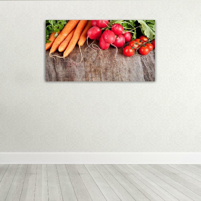 Картина на холсте 60x110 LinxOne "Еда Овощи Морковь Редис Помидоры" интерьерная для дома / на стену / на кухню / с подрамником