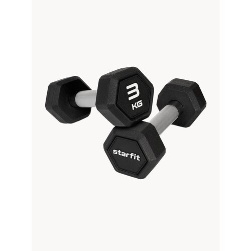 Гантели гексагональные STARFIT, обрезиненные, вес 3 кг, 2 шт