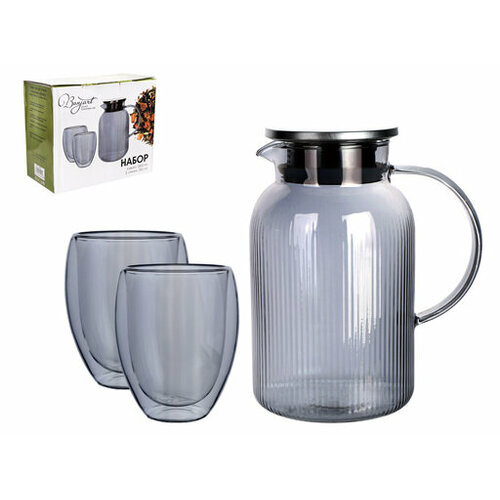 27047 Набор для для горячих и холодных напитков кувшин 1800 мл и 2 стакана 350 мл.