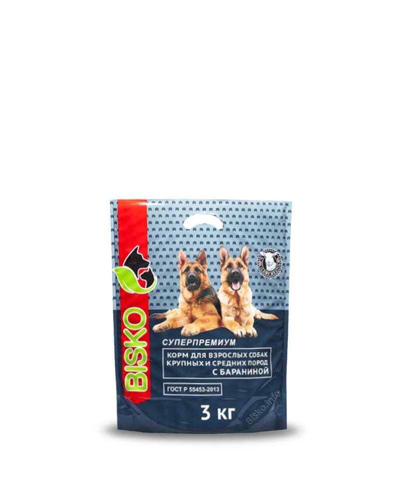 фото Сухой корм Биско/Bisko. Корм для взрослых собак крупных и средних пород с бараниной супер премиум ,3 кг