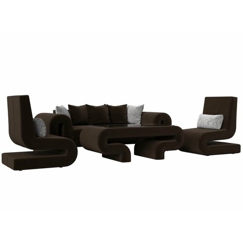 Набор Волна-2 (стол, диван, 2 кресла), Микровельвет коричневый