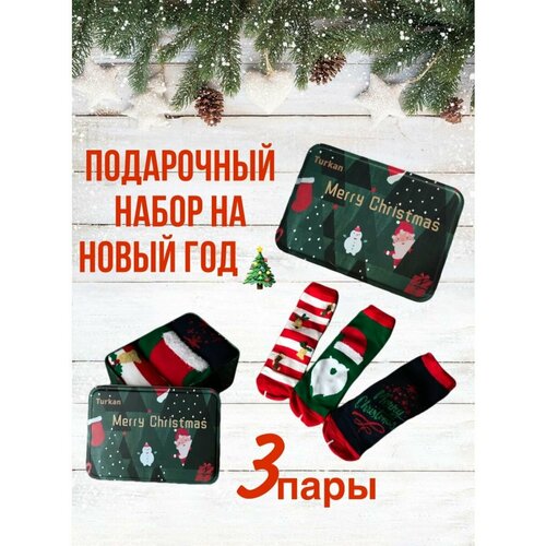 фото Носки , 3 пары, размер 36-41, мультиколор, зеленый, красный нет бренда