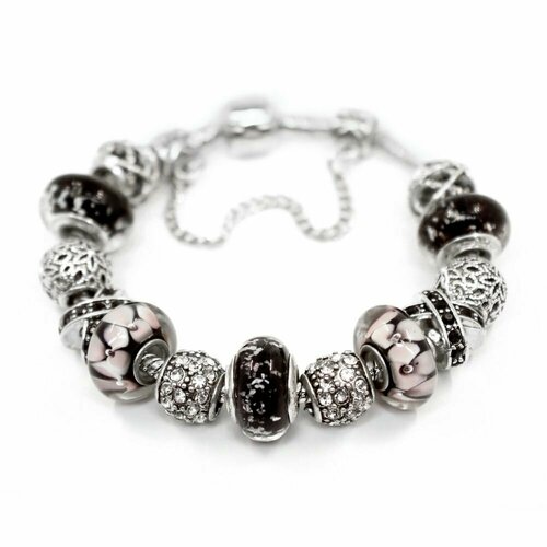 фото Браслет-цепочка handinsilver ( посеребриручку ) браслет с шармами из бижутерной стали, длиной 19см, стекло, муранское стекло, стразы, размер 17 см, серебряный