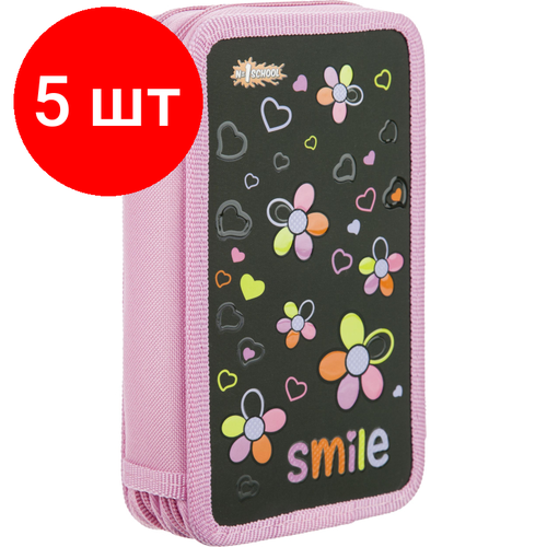 Комплект 5 штук, Пенал №1School Smile 2 отд, ламинат, выборочный лак, 190x110 мм, ПКК 11 комплект 7 штук пенал 1school smile 2 отд ламинат выборочный лак 190x110 мм пкк 11