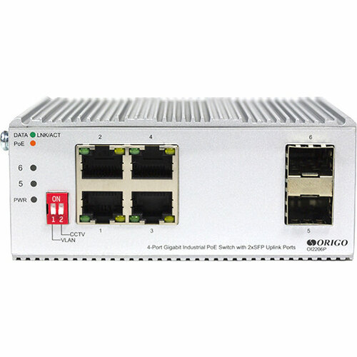 Origo Коммутатор Unmanaged Industrial Switch 4x1000Base-T PoE 2x1000Base-X SFP PoE Budget 120W Surge 4KV -40 to 75C 1516000₽